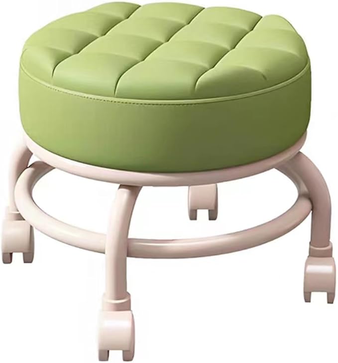 Low Rolling Stool with Wheels Foot Stools with Universal Swivel Caster Wheels Leather Small Stools for Garage Gardening(Orange One Size) (Green One Size)