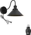 Hook Mounted Plant Light Full Spectrum 4500K 10W Adjusted Light Beam Range 15°-60° Vintage Cone Shade Goose Neck Black Wall Lamp for Indoor Plants Flowers Growing
