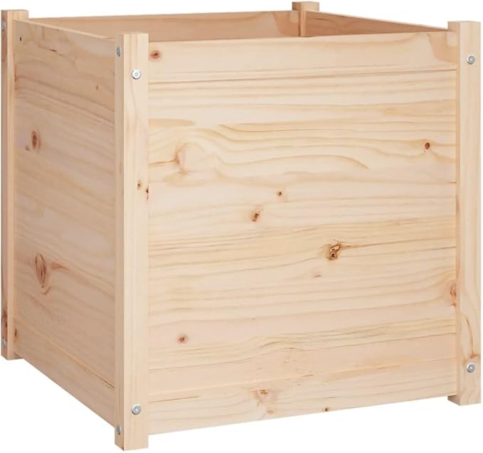 Garden Planter Set of 2 Pine Solid Wood Raised Garden Bed for Outdoor Plants 23.6 Inch Square Durable Planter Boxes for Patio Balcony Terrace