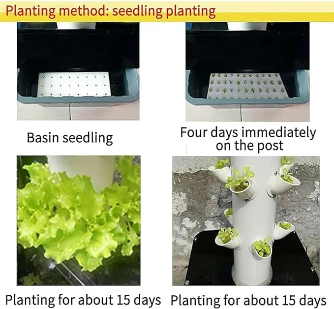 Hydroponic Tower Growing Kits 15 Floors 45 Plants Sites Vertical Grow Tower Self-Watering Growing for Fruits and Vegetables with Hydra