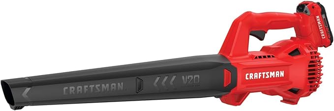 CRAFTSMAN 20V MAX Cordless Leaf Blower with Battery and Charger Hard Surface Electric Leaf BlowerPowerful up to 90 MPH Red (CMCBL710D1)