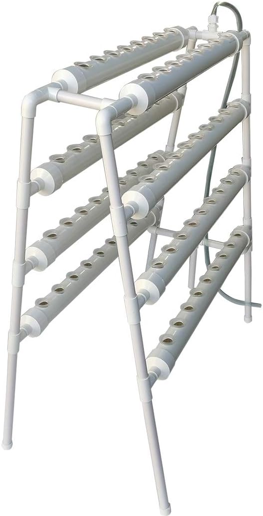 INTBUYING Hydroponic 70 Sites Grow Kit Grow System for Leafy Vegetables with 110V Pump Ladder（8 Pipes 4 Layers 2 Rows）