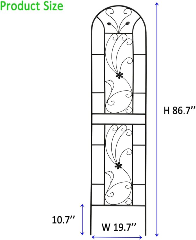Metal Garden Trellis with Black Metal Coating Rustproof Trellis with Peacock Style Outdoor Lattice Panel for Climbing Plants Roses Tomatoes Vine Vegetables 86.7 x 19.7 (Black 2 Pack)