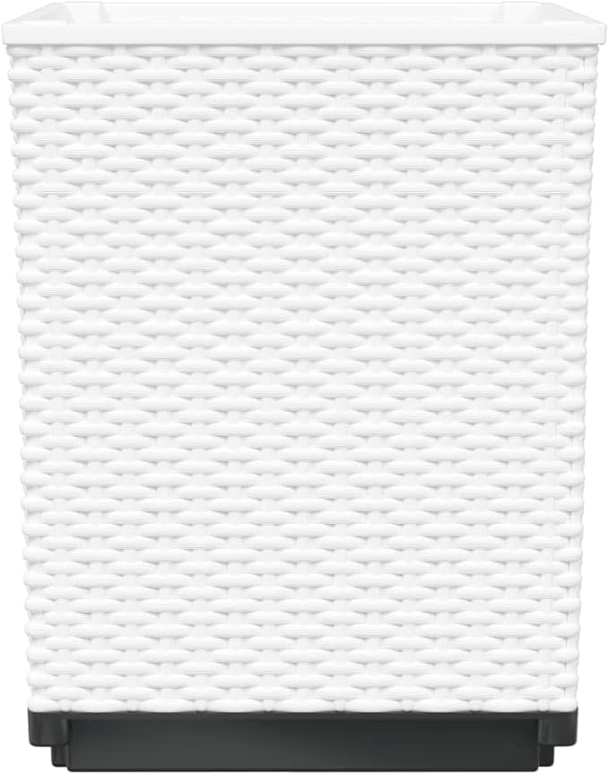 Set of 2 White Square Planters for Garden Patio Balcony Modern Textured Polypropylene Planter Boxes Indoor Outdoor Use 11.8x11.8x14.6 in Dimensions