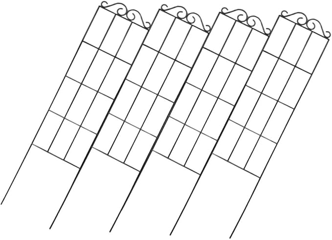 DOITOOL 4pcs Metal Garden Trellis Plant Support Frame Climbing Plant Stand for Potted Flowers Vines 50x15cm Black for Home and Outdoor Garden Use