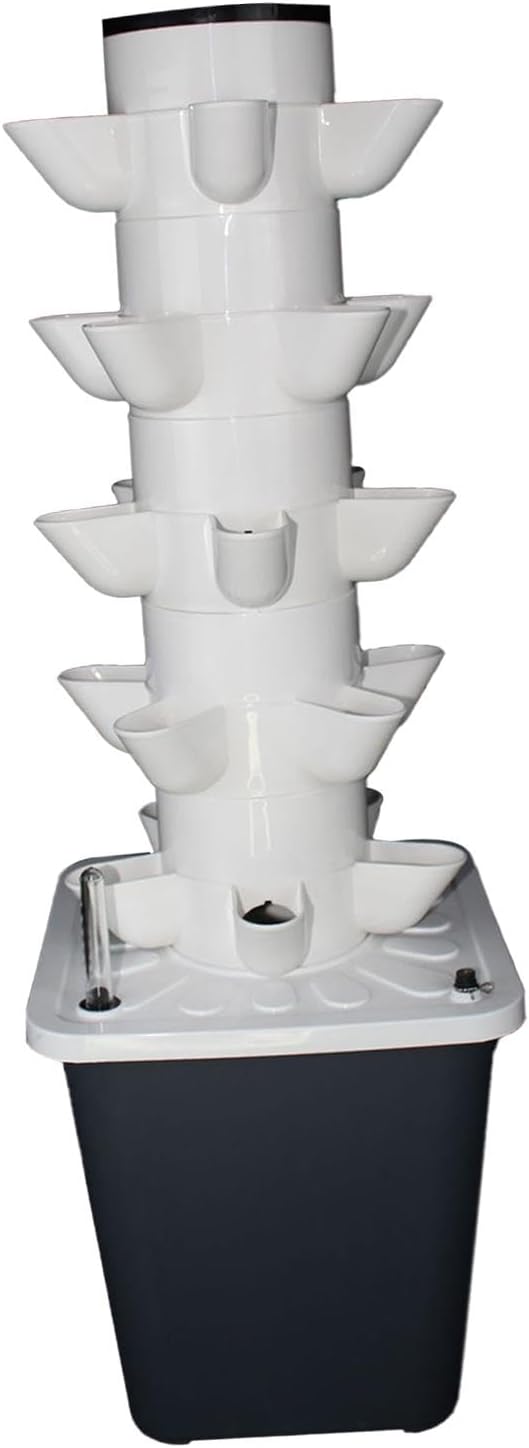 Hydroponic Grow Rack Hydroponic Grow System Tower Indoor Outdoor Home Plant Germination Kit Vertical Garden Planter Water Pump PVC Suitable for Yard S 25Holes