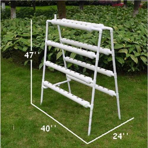 INTBUYING Hydroponic 70 Sites Grow Kit Grow System for Leafy Vegetables with 110V Pump Ladder（8 Pipes 4 Layers 2 Rows）