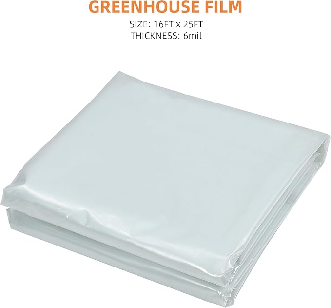 16x25 Ft Greenhouse Plastic Sheeting 6 Mil Thickness Clear Greenhouse Polyethylene Film UV Resistant Replacement Cover Hoop House Plastic Cover for Farming Gardening