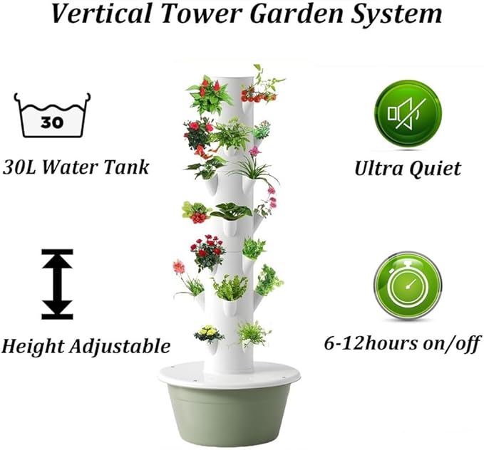 Hydroponic Growing System Vertical Tower Garden System Hydroponic Tower with Led Light Automatic Water Circulation System Suitable for Leafy Greens and Herbs(5 Layer)
