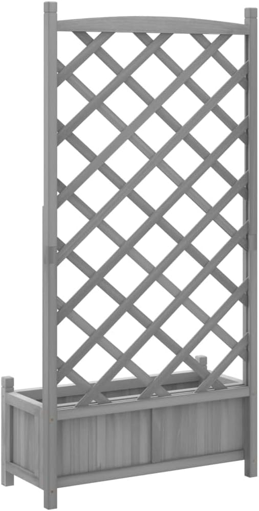 vidaXL Solid Fir Wood Planter with Trellis - Gray Raised Garden Bed/Outdoor Rectangular Flower Box for Climbing Plants - Patio and Garden Decor 29.5x13.8x59.1 inches