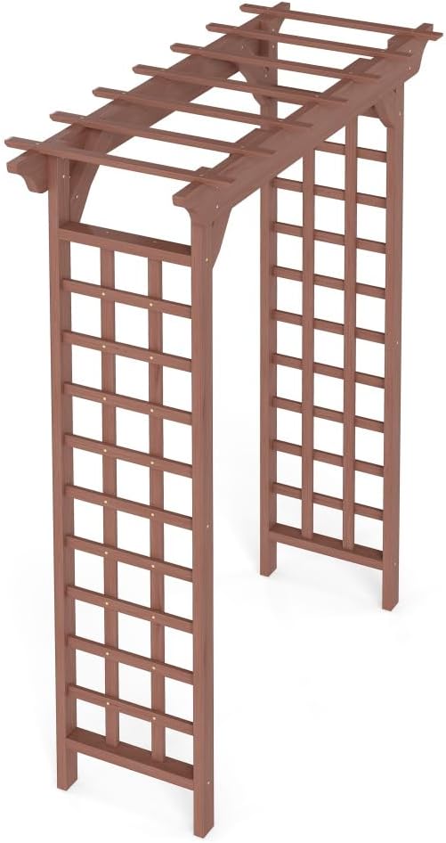 Wooden Garden Arbor Trellis Brown Fir Wood Outdoor Pergola Arch with Lattice Panels 85x63x26 Inch for Wedding Ceremony Plant Climbing Backyard Decor