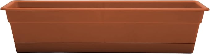 Bloem Dura Cotta Window Box Planter: 24 - Terra Cotta - with Tray Weatherproof Resin Box Removable Tray for Indoor &amp Outdoor Use Gardening 3 Gallon Capacity