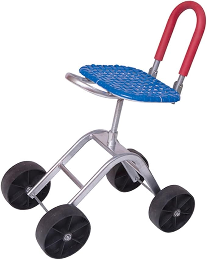 Garden Stool with 4 WheelsRolling Work Seat Adjustable Height 36-48cmwith Foldable Backrest for Lawn Yard Patio Outdoor(Blue)