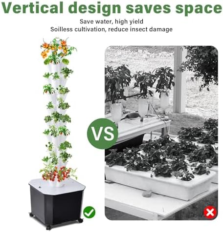 Hydroponics Growing Tower - 10-Layer Vertical Hydroponic System for Indoor and Outdoor Gardens 50 Slots for Vegetables and Fruits with Silent Pump
