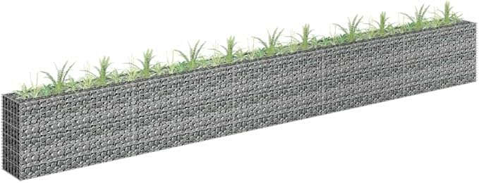 Silver Galvanized Steel Large Gabion Raised Bed Planter 177.2 x 177.2 x 23.6 in Modern Industrial Outdoor Garden Box for Flowers Vegetables Patio Yard