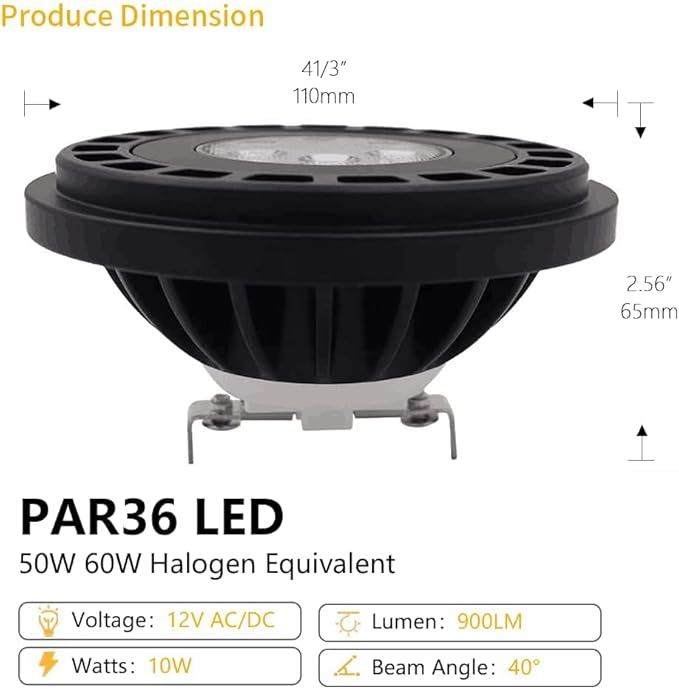Cheopha PAR36 LED Landscape Bulb 12V Low Voltage Landscape Spotlight 10W Equivalent 35W 50W 60W Halogen IP67 Waterproof for Outdoor Well Light RV Off-Road Vehicle Tractor 5000K Cool White Pack of 2