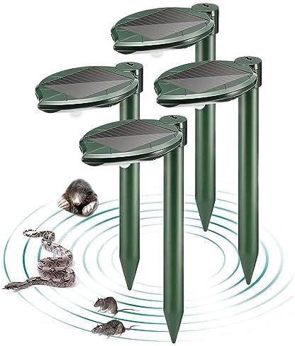 Solar Snake Repellent Ultrasonic Outdoor with LED Light Sonic Mole Repeller Solar-Powered Snake Mole Vole Gopher Away for Lawn Yard 4PK