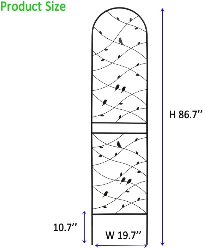 Heavy-Duty Metal Garden Trellis for Climbing Plants – Rust-Resistant Outdoor Flower Support with Decorative Bird Design (2 Pack-H86'')