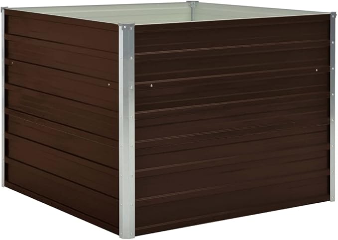Brown Galvanized Steel Raised Garden Bed 39.4x39.4x30.3 inch Square Planter for Outdoor Plants Durable Metal Raised Bed for Vegetables Herbs Flowers