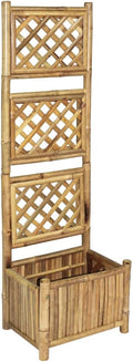 Natural Bamboo Garden Raised Bed with Trellis Outdoor Planter Trellis Box for Climbing Plants 15.7 x 11.8 x 53.1-912