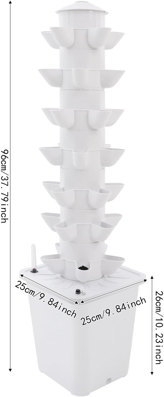 7-Tier Hydroponic Growing Tower 35 Plant Sites Vertical Garden System with Brushless Water Pump 2.64gal Water Tank Indoor Soilless Planting Kit for Herbs Fruits Vegetables (White)