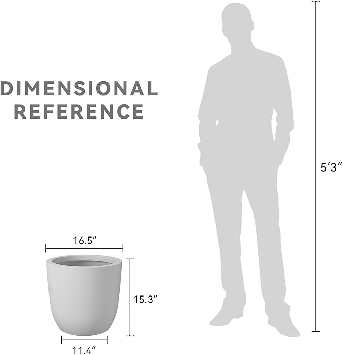 Kante 16.5 Dia Round Concrete Planter Large Outdoor Modern Indoor Decorative Plant Pots with Drainage Hole and Rubber Plug for Home and Garden Pure White