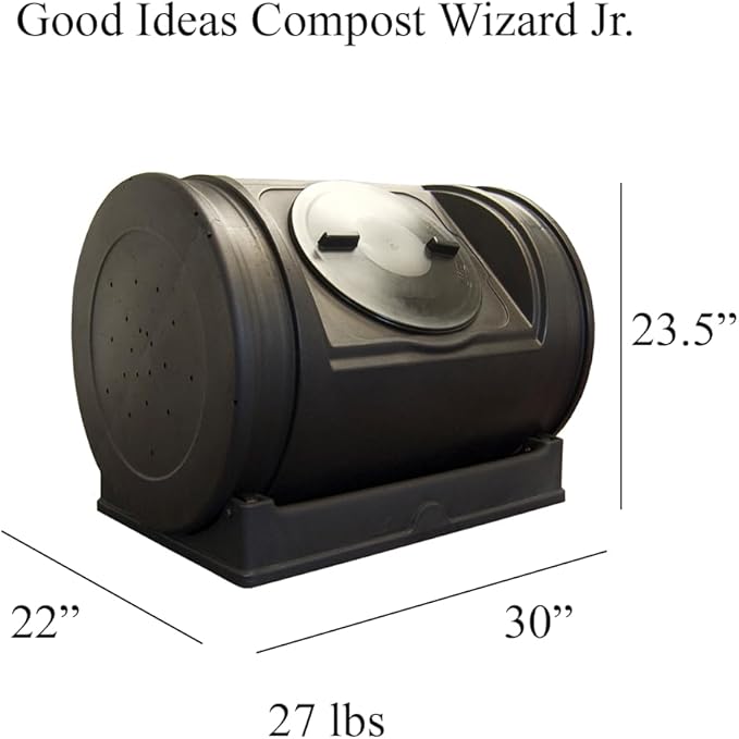 Good Ideas Compost Wizard Jr 7 Cubic Feet Outdoor Home Garden Compost Bucket Storage Container with Carrying Handles Black