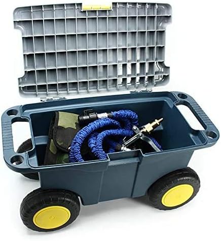 Removable Garden Cart Seat Double Layer Garden Storage Tool Cart Stool with Screw Storage Tray 4 Wheels Plastic Tools Storage Container