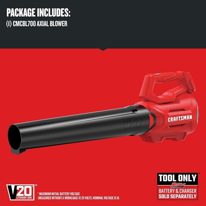 CRAFTSMAN CMCBL700BR V20 Brushed Lithium-Ion Cordless Axial Leaf Blower (Tool Only) (Renewed)