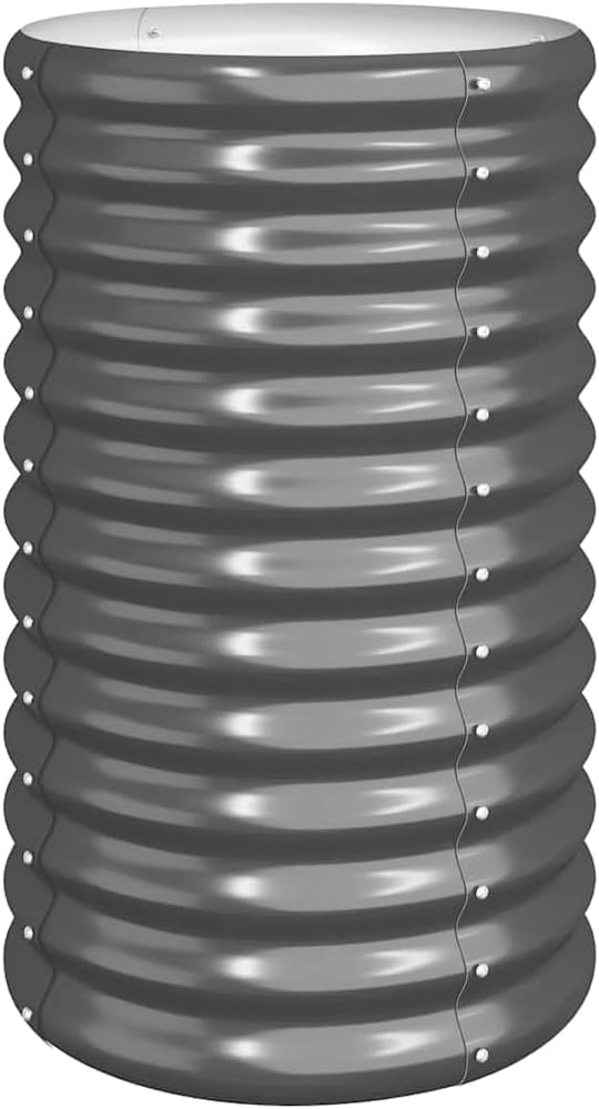 Anthracite Round Garden Planter Powder-Coated Steel 15.7x15.7x26.8 inches Durable Outdoor Raised Garden Bed for Patio Balcony Flowers and Greenery