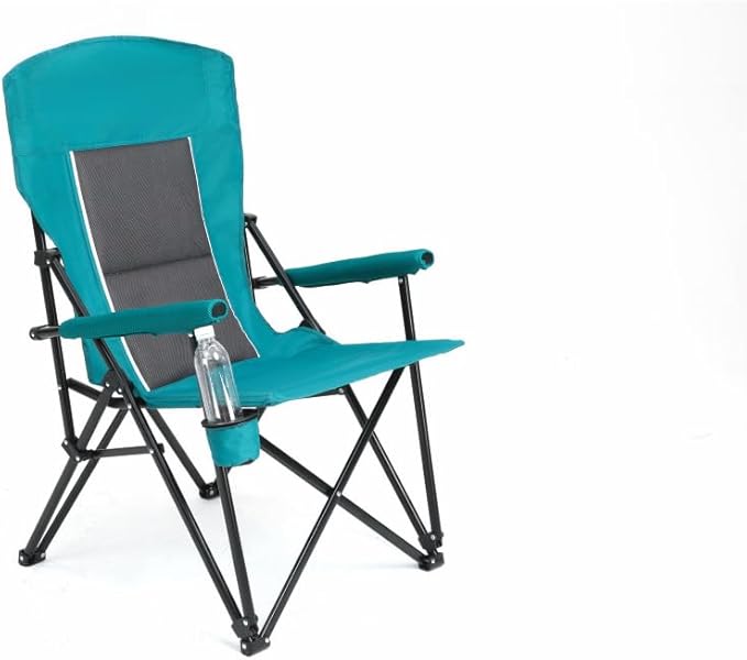High Back Heavy Duty Lawn Chair Support 250LBS Portable Collapsible Chair with Cup Holder (Blue + Steel)