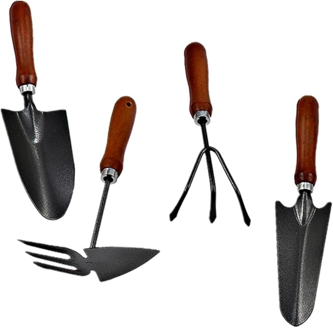 4pcs Thickened Mini Garden Tool Set Iron Spade with Handle for Planting Transplanting Weeding Lightweight Gardening Tools Combination for Gardeners