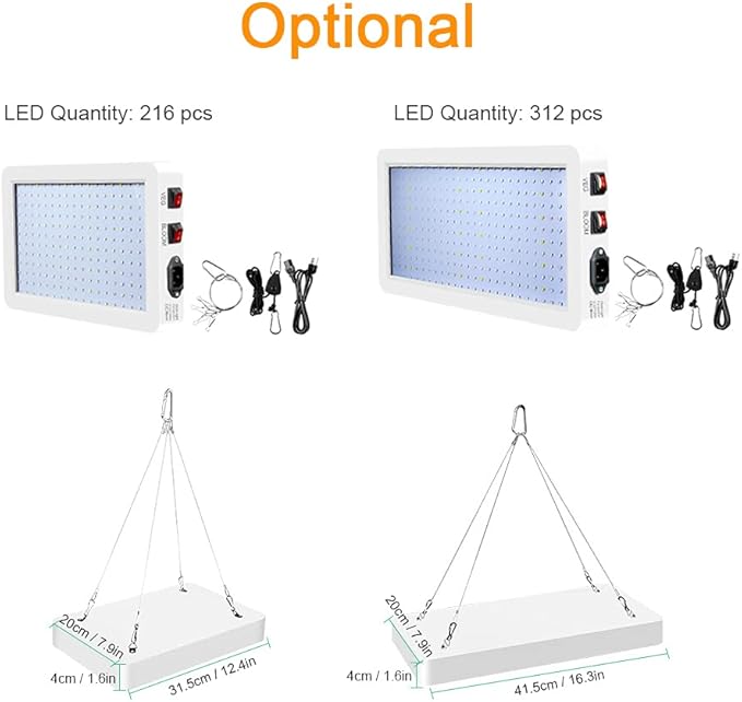 2000W LED Grow Light for Indoor Plants 312 LEDs Full Spectrum Veg and Bloom Dual Switch IP65 Waterproof Hanging Plant Growing Lamps for Seedlings Flowers Greenhouse