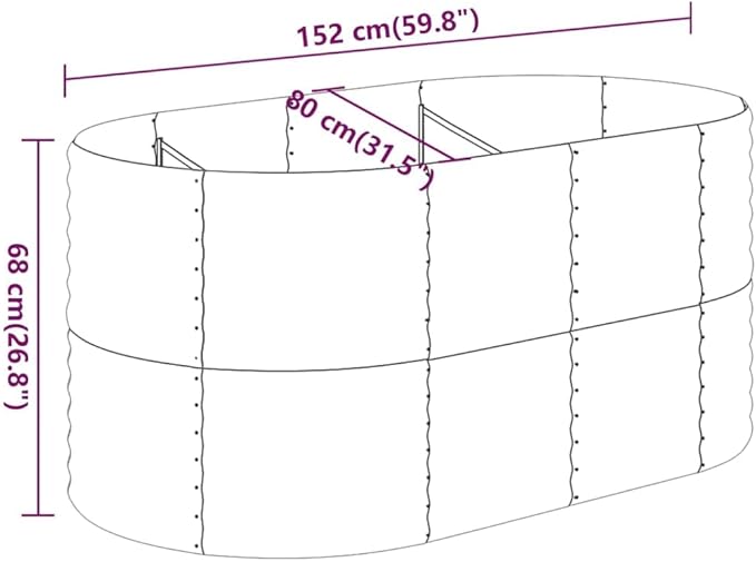 Large Oval 59.8 x 31.5 x 26.8 in Grey Powder-Coated Steel Raised Garden Bed Outdoor Planter Box Durable for Flowers Vegetables on Patio Terrace
