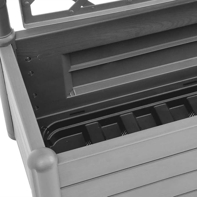 Stone Grey Polypropylene Garden Planter Rectangular Raised Bed with Integrated Trellis 39.4 x 39.4 x 55.9 Inch for Outdoor Plants Balcony Patio UV-Resistant