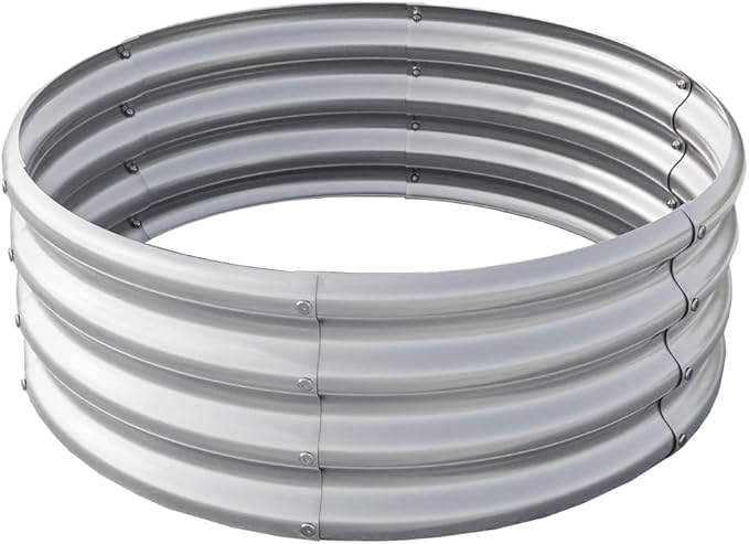 Galvanized Steel Fire Ring Round Metal Garden Planter Silver Raised Bed 24-Inch Diameter