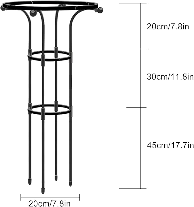 Asodomo Garden Obelisk Trellis for Climbing Plants Outdoor 3 Feet Metal Gardening Climbing Frame Plants Support Stakes for Potted Plants Vegetable Flowers Vine (Black 7.8 D x 37.4 H)