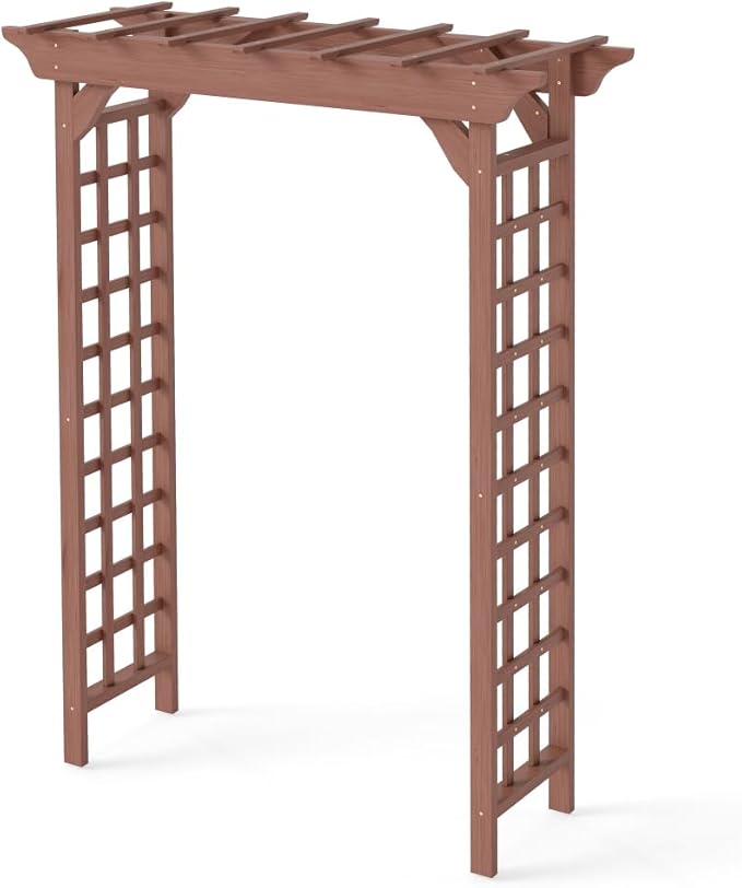 Wooden Garden Arbor Trellis Brown Fir Wood Outdoor Pergola Arch with Lattice Panels 85x63x26 Inch for Wedding Ceremony Plant Climbing Backyard Decor
