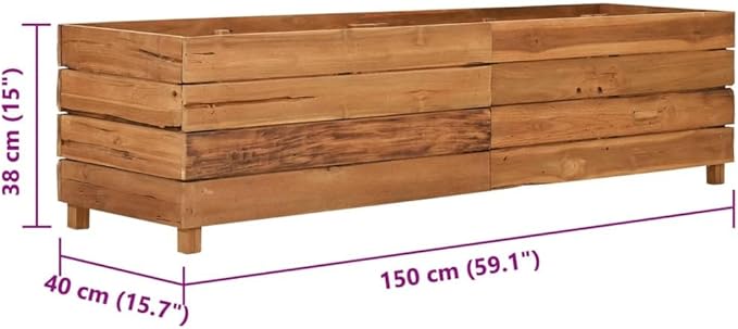 Raised Bed Garden beds Outdoor Planter Boxes Outdoor Garden Planter Suitable for Flowers Restaurants Backyard Patios 59.1x15.7x15 Recycled Teak Wood and Steel