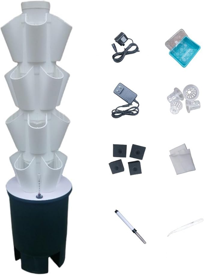 Tower Garden Growing System 4/8/10/12 Layer Hydroponic Tower with Pump and Mobile Water Tank Vertical Hydroponic Garden Tower for Gardening Lover(White83cm/33in)