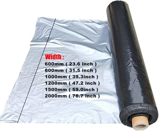 300m²/Roll 0.012mm Silvery Black Reflective Plastic Mulch Film for Agricultral Orchard Tee Double Color Planting Film Plant Covers (Size : Width 0.6m (L 500m))
