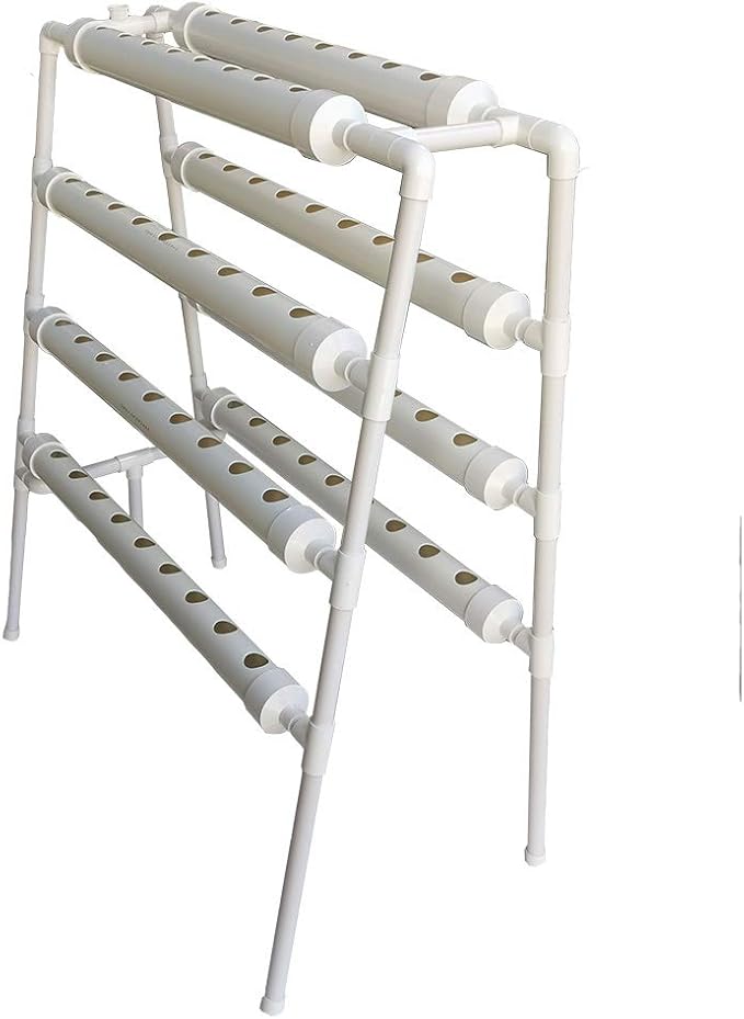INTBUYING Hydroponic 70 Sites Grow Kit Grow System for Leafy Vegetables with 110V Pump Ladder（8 Pipes 4 Layers 2 Rows）