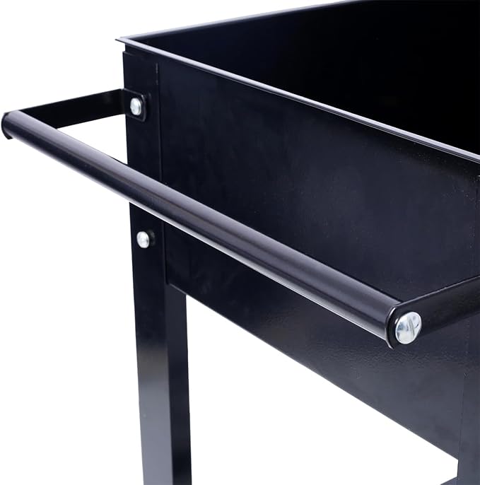 ZeHuoGe Products Elevated Mobile Raised Ergonomic Metal Planter Garden Bed for Backyard Patio w/Wheels Lower Shelf 42.5 L x20.8 W x31.5 H Black