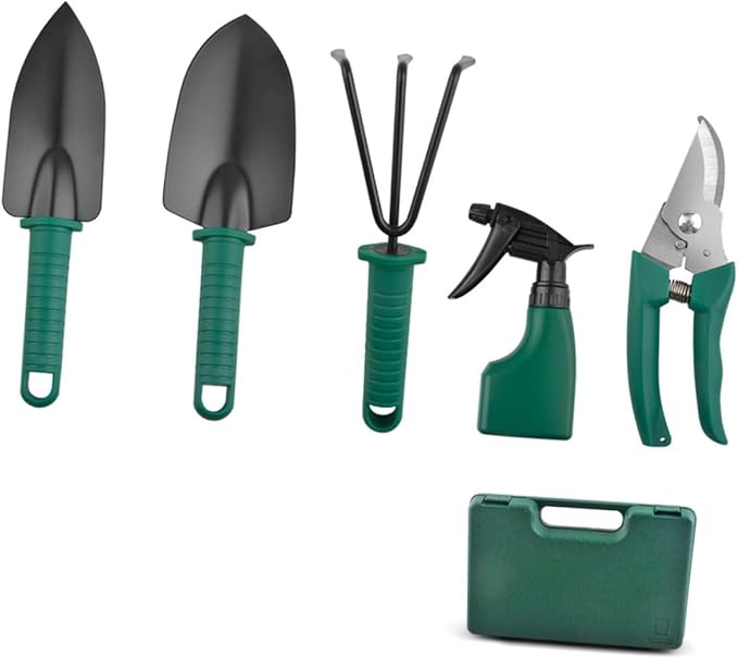 Kichvoe Garden Tool Set with Shovels and Rake 5pcs Portable Gardening Tools Kit with Carry Case for Planting and Outdoor Yard Work