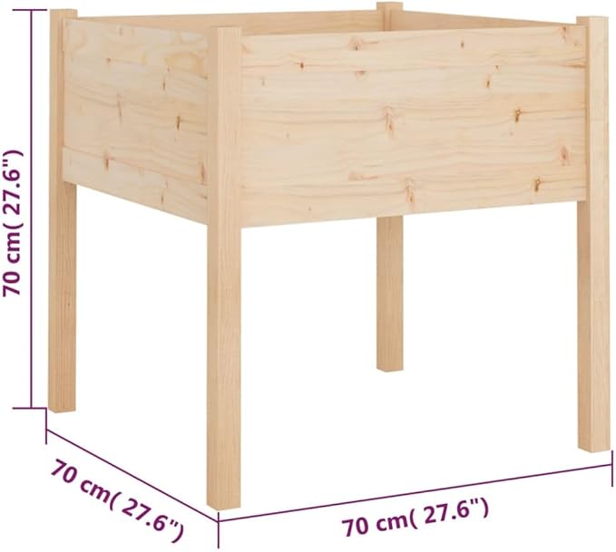 2 pcs Growing Wooden Raised Planter Box with Legs Raised Garden Bed Wood Planter Box Stand for Backyard Patio Balcony Natural 27.6x27.6x27.6 Solid Wood Pine