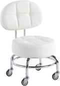 Low Rolling Stool with Wheels360° Rotating Pulley Low Stool with BackrestFoot Stools with Universal Swivel Caster Wheels Leather Small Stools for GarageGardeningHomeWhite(
