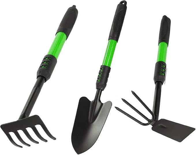 Garden Tool Set 3 Pack Stainless Steel Heavy Duty Hand Cultivator Hoes Shovel for Planting Weeding Digging Green