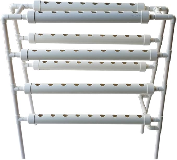 INTBUYING Hydroponic 70 Sites Grow Kit Grow System for Leafy Vegetables with 110V Pump Ladder（8 Pipes 4 Layers 2 Rows）