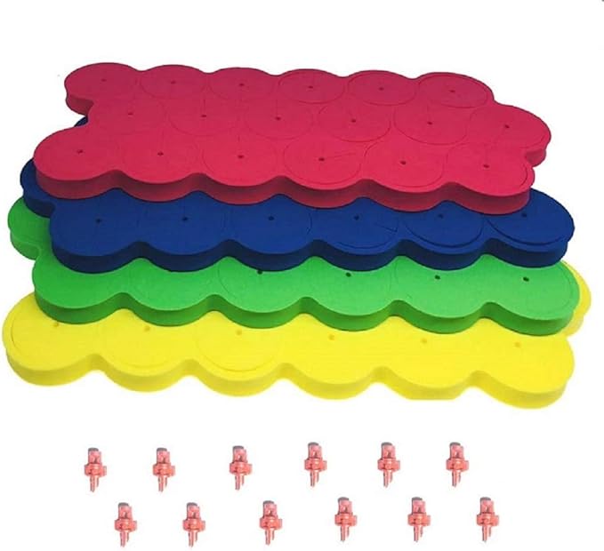 1.625” Neoprene Replacement Foam Inserts for Hydroponics Growing System Clone Machine Propagation Indoor Gardening 72 Foam Pieces and 12 Piece Spray Misters Green Yellow Blue and Red