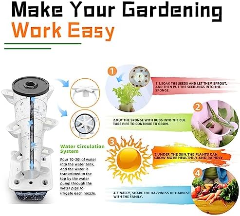Hydroponics Tower Garden Hydroponic Growing - Grow Fruits and Vegetables with Timer Pump and Net Pots - Aeroponics Kit for Home (25ho